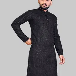 Men Solid Straight Kurta (Black)-image-98