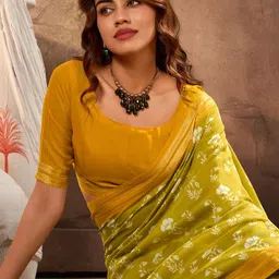 Mitera Floral Zari Block Print Saree image 5