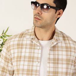 Mast & Harbour Men Premium Fit Cuban Collar Tartan Checked Cotton Casual Shirt-image-33