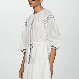 MANGO Puff Sleeve Pure Cotton Waisted A-Line Dress-picture-40