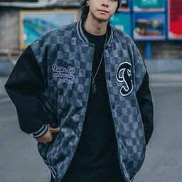 KPOP Men Checked Open Front Jacket image 5