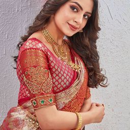 Tankori Floral Aari Work Silk Blend Fusion Dharmavaram Saree-image-19