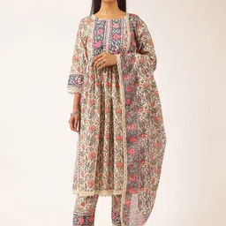 KALINI Women Floral Printed Regular Pure Cotton Kurta with Palazzos & With Dupatta-picture-44