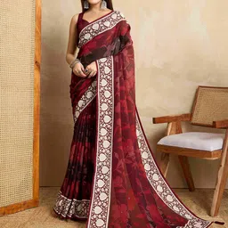 TASRIKA Floral Printed Pure Georgette Saree-image-56