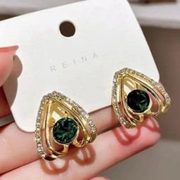 M55 Gold-Plated Crystals & Zircon Studded Triangular Shaped Studs image 5
