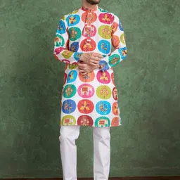 ODETTE Men Multicolor Rayon Printed and Embroidered Stitched Kurta-picture-5