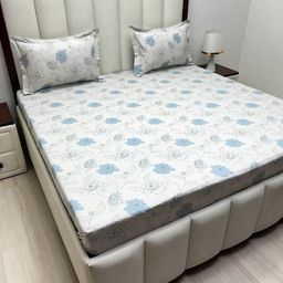 Pure Decor Grey & Blue Floral 250 TC Queen Bedsheet with 2 Pillow Covers-picture-48