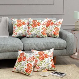 Trance Home Linen Red & White Set of 5 Floral Square Cushion Covers-24