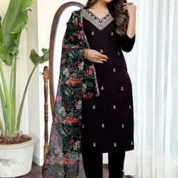 Rujave Women Ethnic Motifs Embroidered Regular Kurta with Trousers & With Dupatta-picture-38