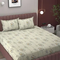 Bromwick Cream-Coloured Printed 250 TC Microfiber Queen Bedsheet Set 2.54 m x 2.28 m-16
