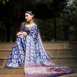 Mitera Tie and Dye Poly Crepe Block Print Saree-picture-5