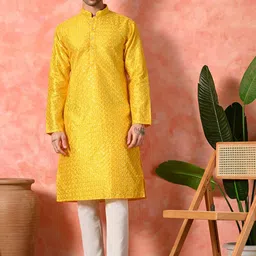 7 GEN Geometric Embroidered Sequinned Pure Silk Kurta With Pyjama-image-71