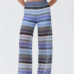 MANGO Women Open Knit Semi Sheer Striped Straight Fit Trousers-7