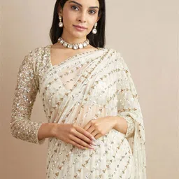 PAYAL CREATION Striped Sequinned Pure Georgette Saree-image-96