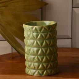 WEAVING HOMES Green Textured Ceramic Toothbrush Holder-image-76