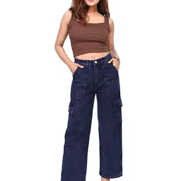 kitty-fashion Women Jean Wide Leg High-Rise Low Distress Jeans-image-97