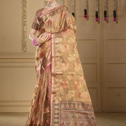 SANGAM PRINTS Woven Design Organza Designer Tussar Saree-image-49