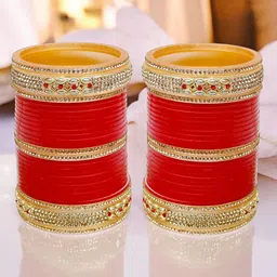LUCKY JEWELLERY Set Of 60 Stone Studded Bridal Bangles-42