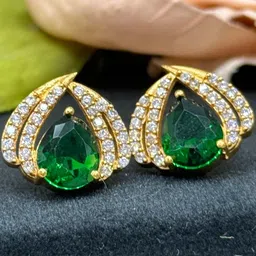 VANSHIKA JEWELS Gold-Plated & Green Brass American Diamond Diamond Shaped Earrings-picture-22