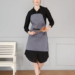 SWITCHON Grey & Black Lightweight Cooking Apron with Matching Cap-44