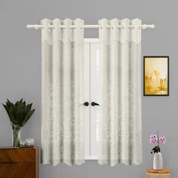 Kuber Industries Cream 4 Pieces Self Design Cotton Window Curtains-image-93