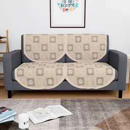 Kuber Industries Cream-Coloured 4 Pieces Self Design Cotton 2 Seater Sofa Covers-12