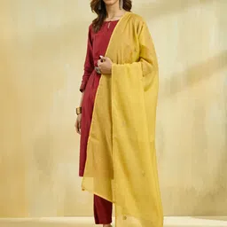 Fabindia Floral Embroidered Cotton Silk Dupatta With Thread Work-picture-19