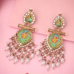 Anouk Gold-Plated Artificial Stones And Beads Beaded Teardrop Shaped Drop Earrings-89
