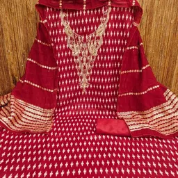 HERE&NOW Women Red Embroidered Pure Cotton Unstitched Dress Material-picture-15