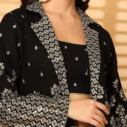Clora Creation Embroidered Pure Georgette Bustier Top with Sharara & Blazer Co-Ords image 2