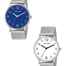 JUST LIKE Men Dial & Leather Bracelet Style Straps Analogue Watch All Slim 202 Sefar Blue & White c-2-image-57