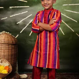 MIRALI Boys Striped Regular Kurta with Trousers-picture-4