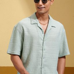 LOCOMOTIVE Luxe Men Green Knitted Jacquard Cuban Collar Oversized Shirt-image-44