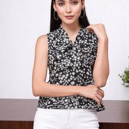 OOMPH! FACTOR Women Floral Printed Tie-Up Neck Top-image-6