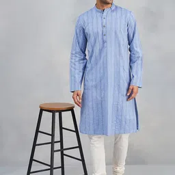 Fabindia Striped Slim Fit Band Collar Cotton Straight Kurta-image-91
