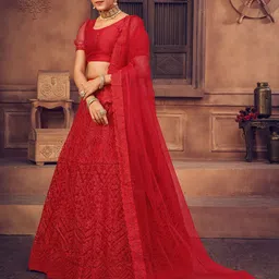 KALINI Embroidered Thread Work Semi-Stitched Lehenga & Unstitched Blouse With Dupatta image 5
