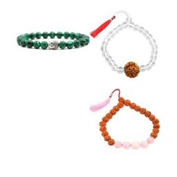 Divine souvenirs Unisex Set Of 3 Crystals & Rudraksh Elasticated Bracelets-18