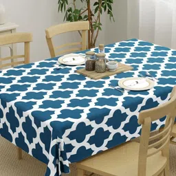 HOMEMONDE Blue Geometric Printed Cotton 4-Seater Table Cover-10