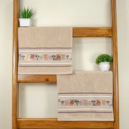 RANGOLI 2-Pcs Brown & White Pure Cotton Hand Towel-3