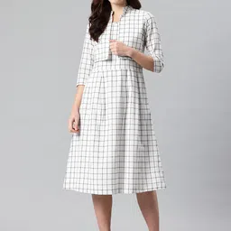 Cottinfab Checked Fit & Flare Midi Dress with Attached Jacket-34