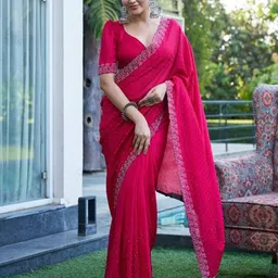 GHAN SALS Embellished Beads and Stones Maheshwari Saree-picture-4