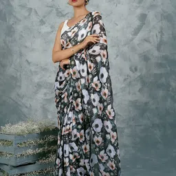 TEEJH Floral Midnight Garden Bloom DigitalprintPoly Chiffon Saree-picture-13