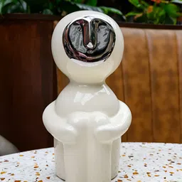 curiocasa Off White & Silver Toned Ceramic Curio Showpiece-9