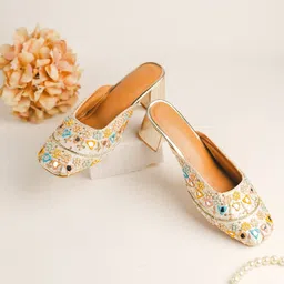 TheChokri Women Embellished Square Toe Block Heel Pumps-11