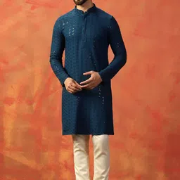 Prakatha Men Embroidered Regular Sequinned Kurta with Trousers-picture-11