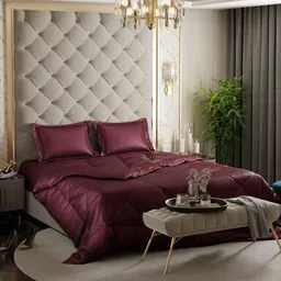 Stoa Paris Burgundy Solid 4 Piece Double Queen Regular Bedding Set-18