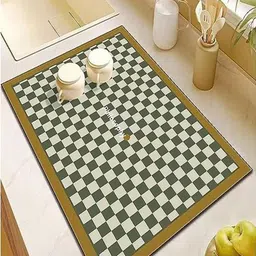 HOUSE OF QUIRK Green & Beige Checked Rectagular Kitchen Dish Drying Mat-6