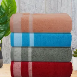 Aura Peach-Coloured & Maroon 4 Striped Cotton 400 GSM Bath Towel-image-74