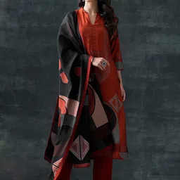 Libas Floral Printed V-Neck Straight Kurta With Trousers & Dupatta-picture-26