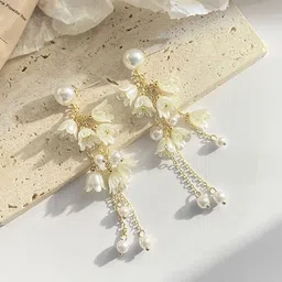 Celestique Pearls Beaded Floral Shaped Korean Drop Earrings-24